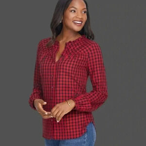 Talbots herringbone pattern long sleeves button front blouse Mp size